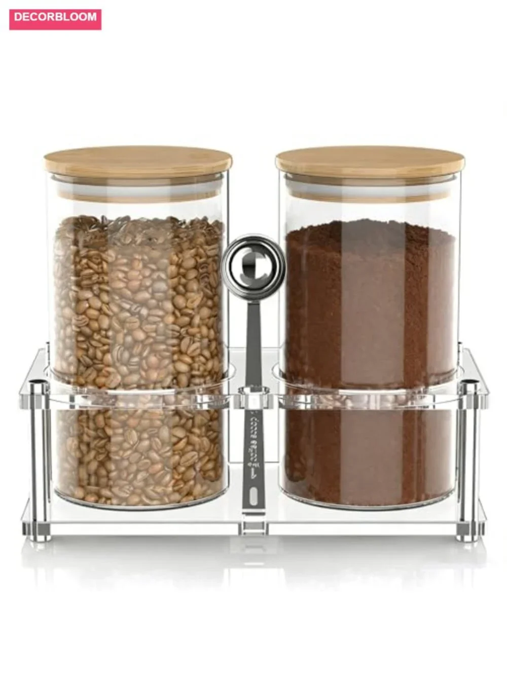 Glass Coffee Canister Set with Acrylic Shelf, 2-Pack 44oz Airtight Storage,
